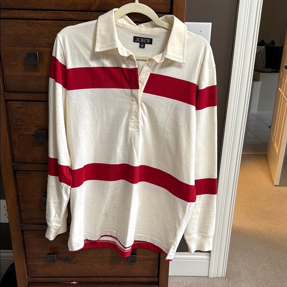 J. Crew Rugby Cream and Red Striped Women's Top